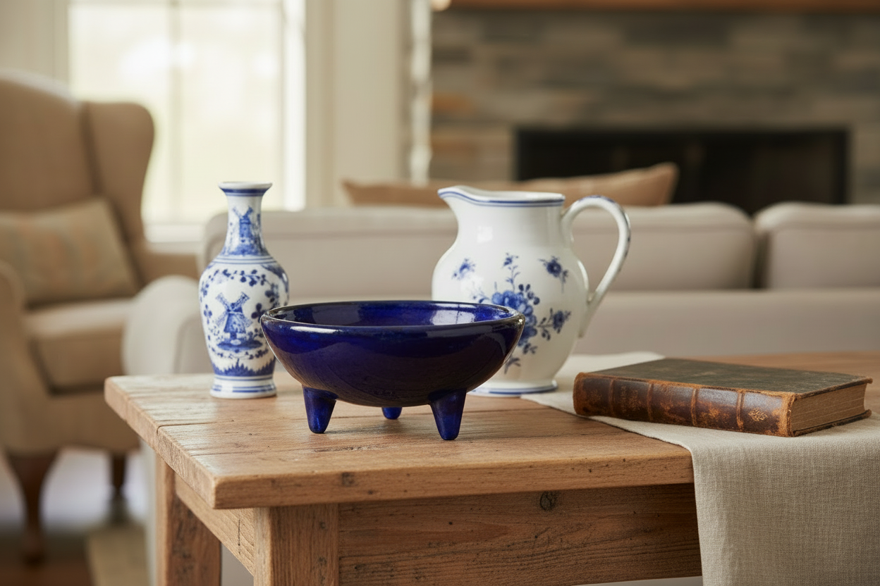 Cobalt Blue Recycled Glass Molcajete-Style Bowl with Three Legs