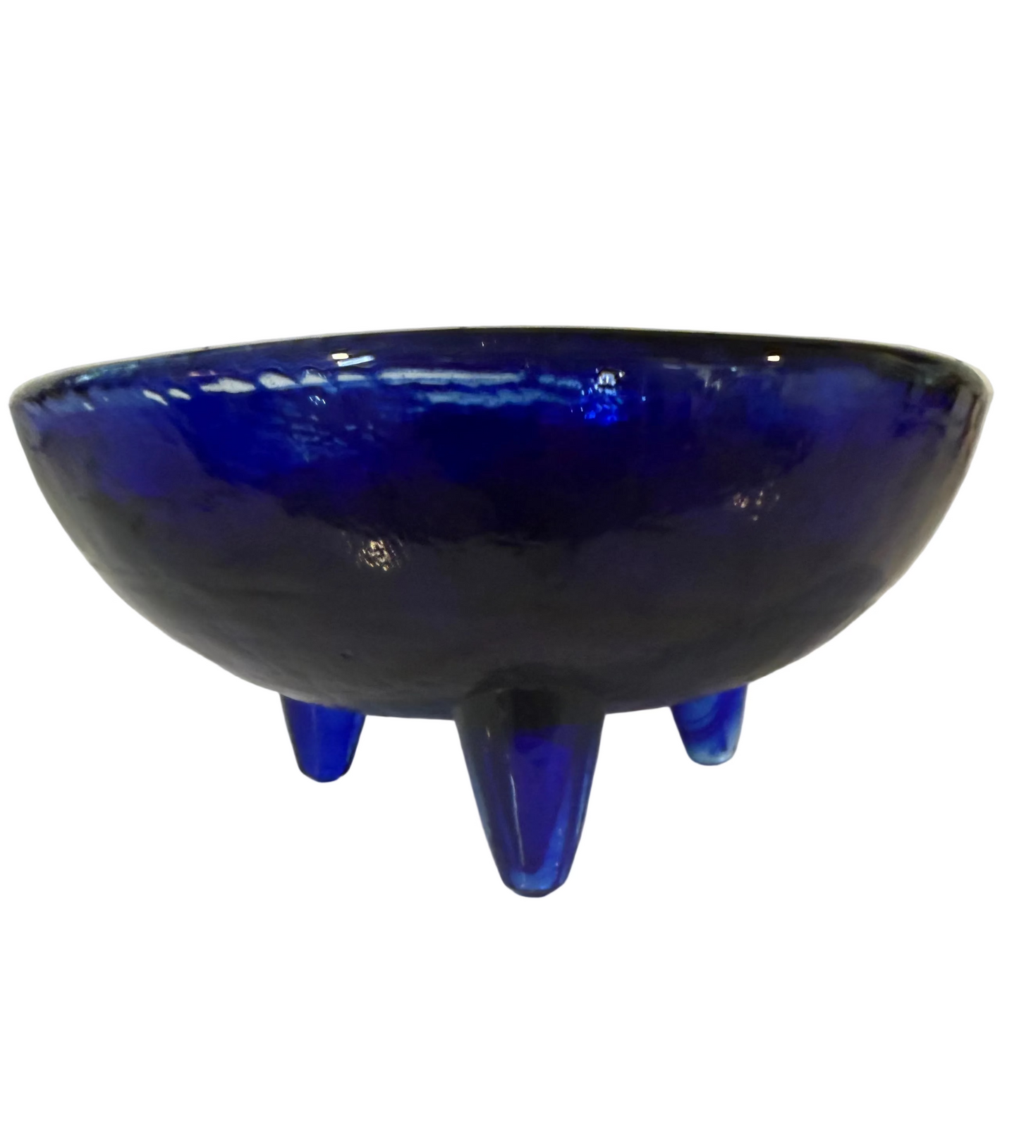 Cobalt Blue Recycled Glass Molcajete-Style Bowl with Three Legs