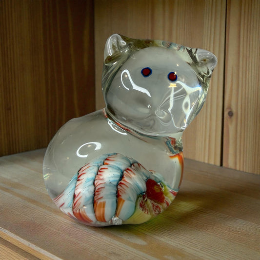 Millefiori Art Glass Cat Paperweight / Figurine