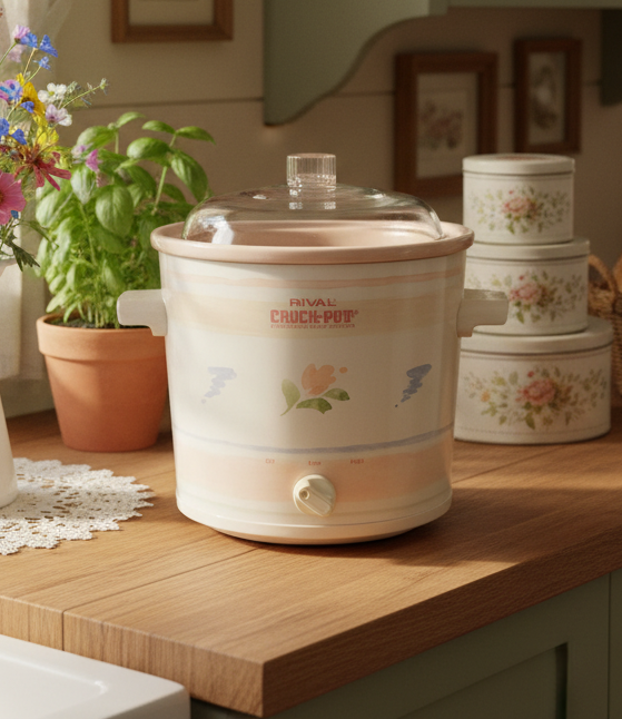 Rival Crock-Pot 3100-602 Stoneware Vintage Slow Cooker – 3.5 Qt Floral Tulip Design
