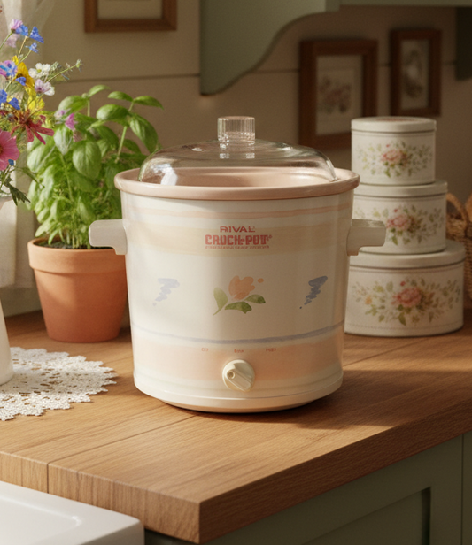 Rival Crock-Pot 3100-602 Stoneware Vintage Slow Cooker – 3.5 Qt Floral Tulip Design - LEAD FREE