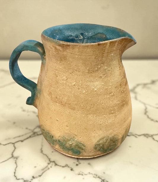 Studio Pottery Pitcher | Vintage Handcrafted Stoneware with Teal Glaze Accent