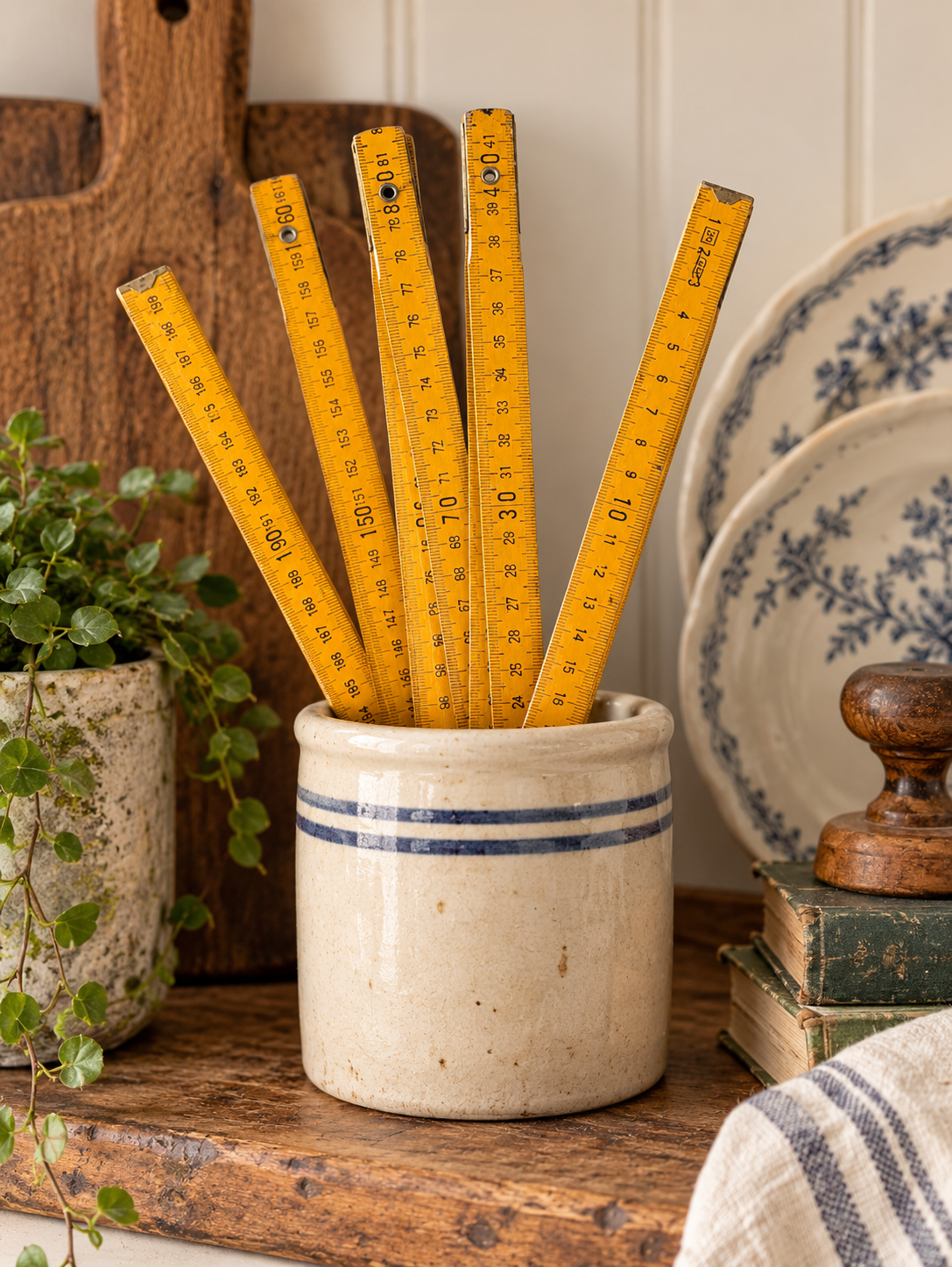 Yellow Wooden Folding Carpenter’s Ruler – Vintage Folding Measuring Rule