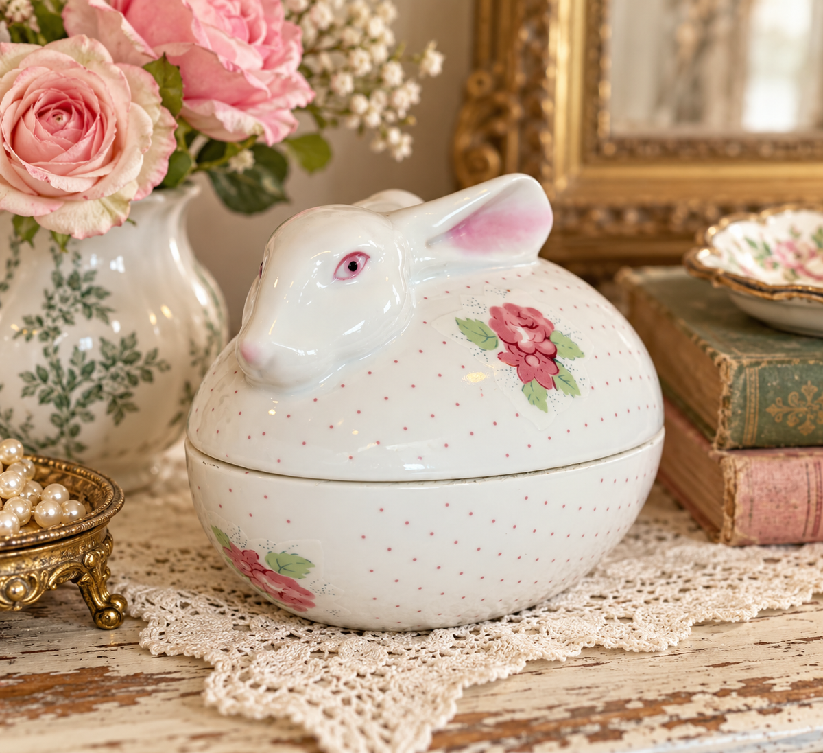Andrea by Sadek Porcelain Rabbit Trinket Box – Japan Pink Floral Bunny Keepsake Box