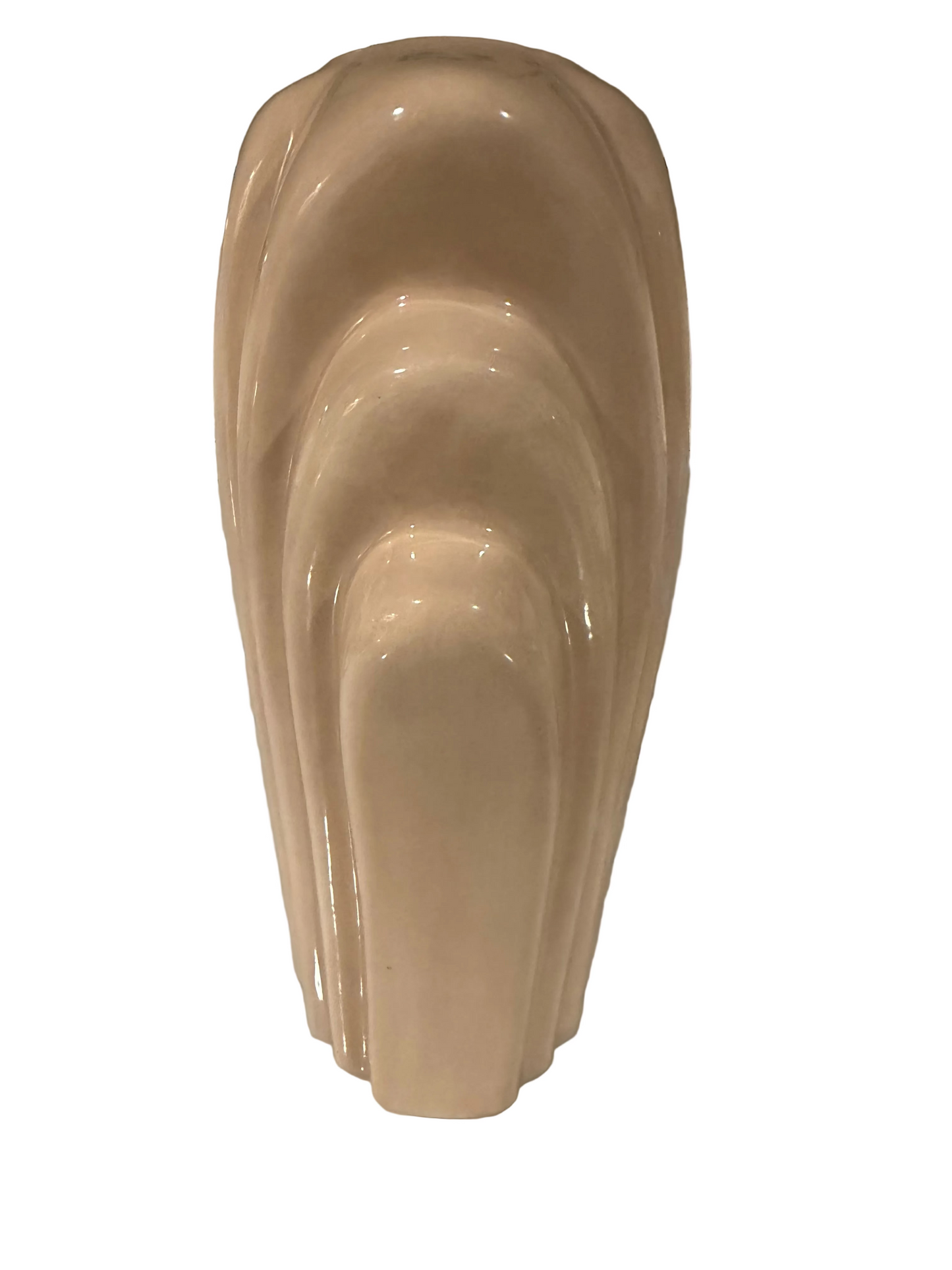 Vintage Art Deco Pleated Ceramic Vase | Peach Beige Glaze