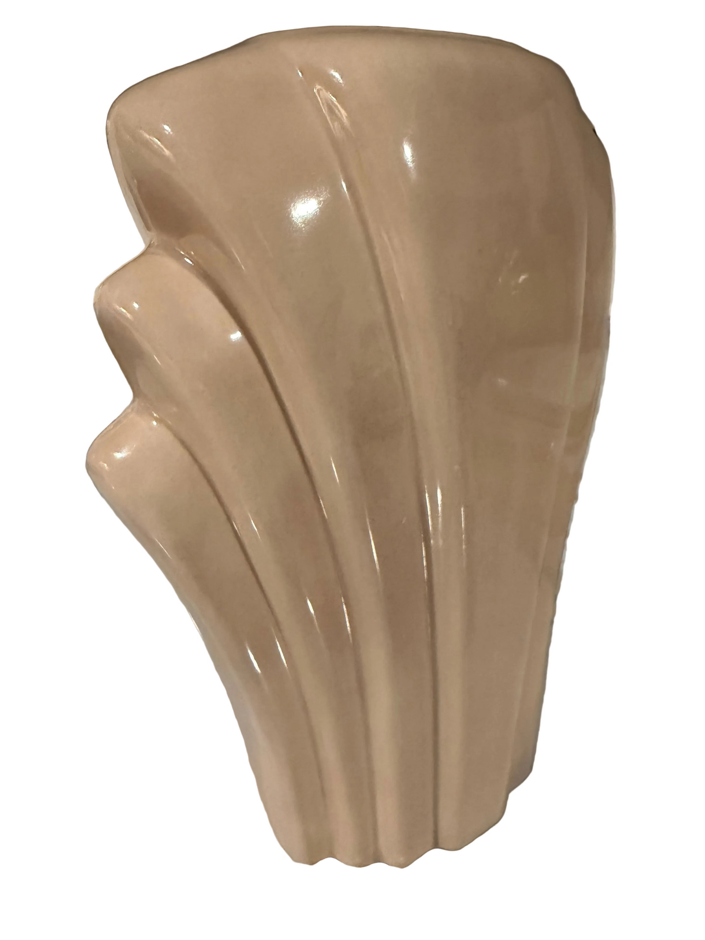 Vintage Art Deco Pleated Ceramic Vase | Peach Beige Glaze