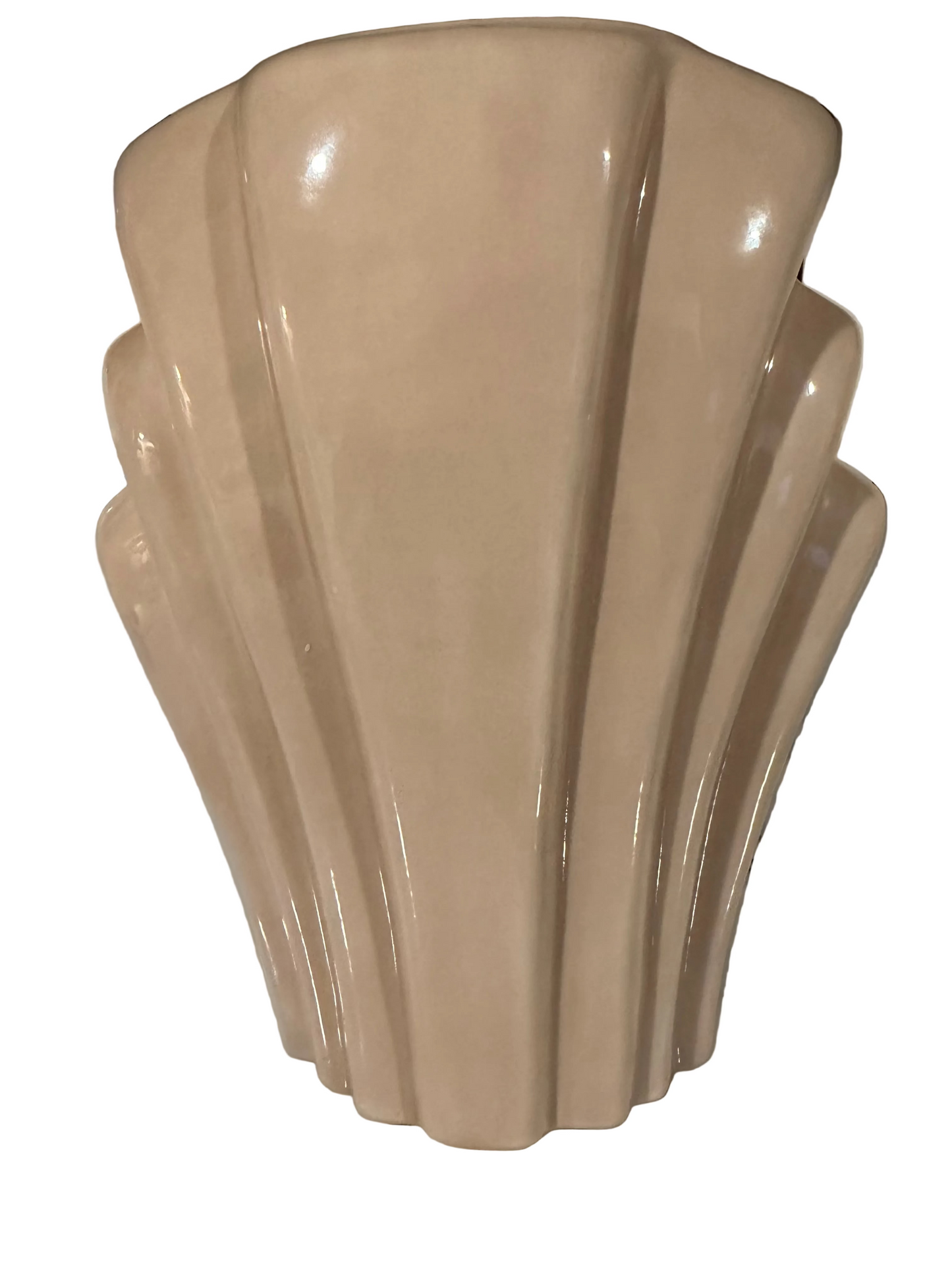 Vintage Art Deco Pleated Ceramic Vase | Peach Beige Glaze