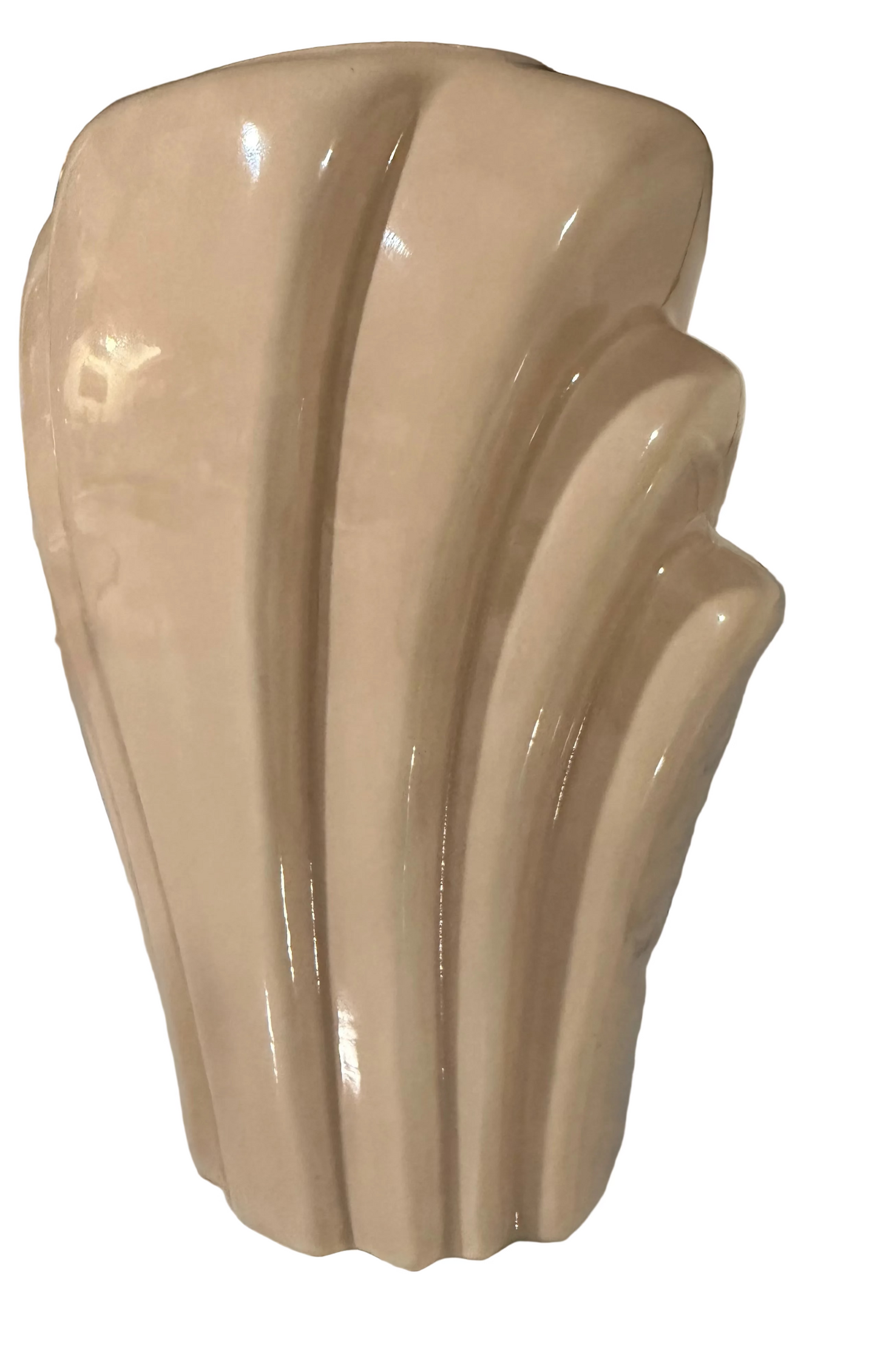 Vintage Art Deco Pleated Ceramic Vase | Peach Beige Glaze