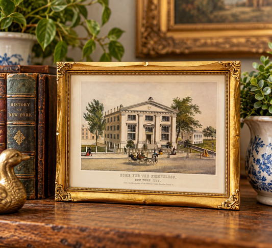 Flea & Frame Creation – Home for the Friendless New York Historical Art – Ornate Gold Vintage Frame