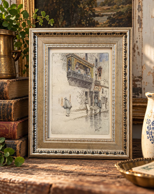 The Balcony, Pell Street NYC Framed Book Print | 1908 Mielatz Artwork | Flea & Frame Creation