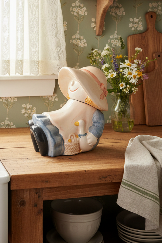 Vintage Mother Goose Cottagecore Ceramic Cookie Jar