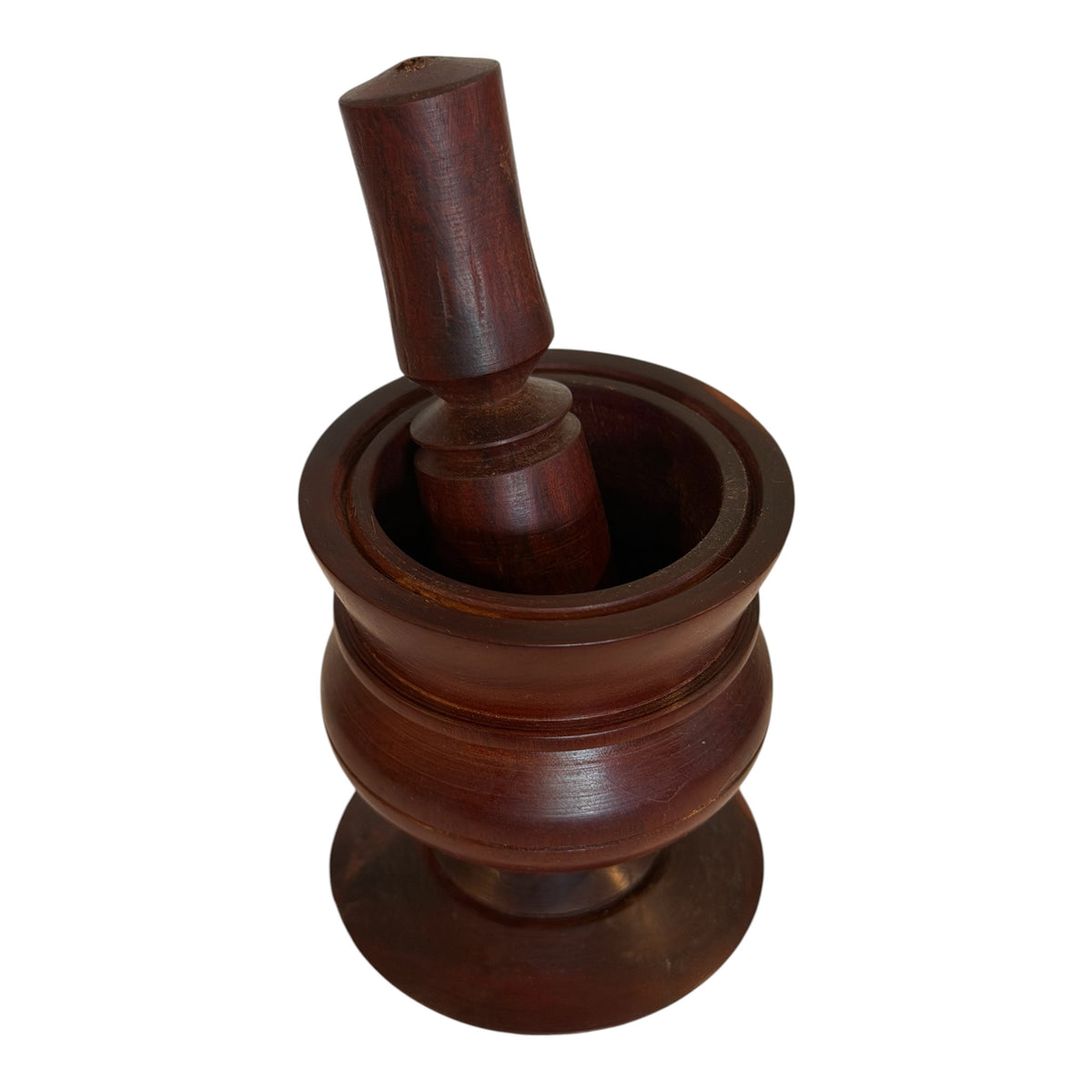 Mid-Century Heavy Solid Turned Wood Mortar & Pestle – Pedestal Base