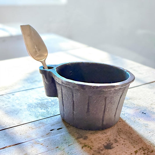 Cast Iron Vintage Salt Cellar with Spoon | Rustic Kitchen Salt Pig