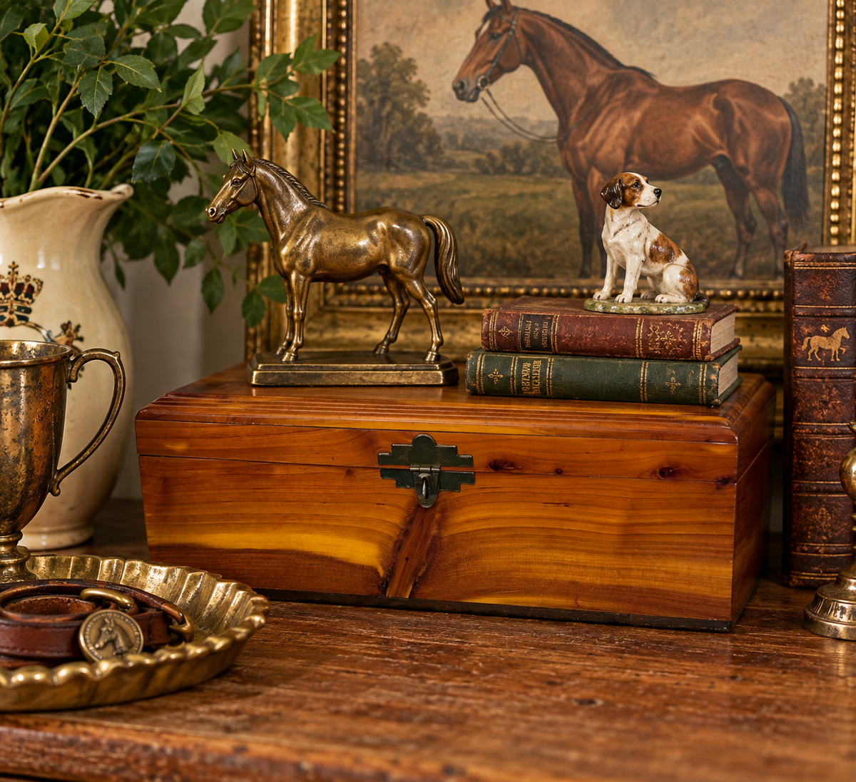 Vintage Cedar Keepsake Jewelry Box – Art Deco-Style Brass Latch - Riser