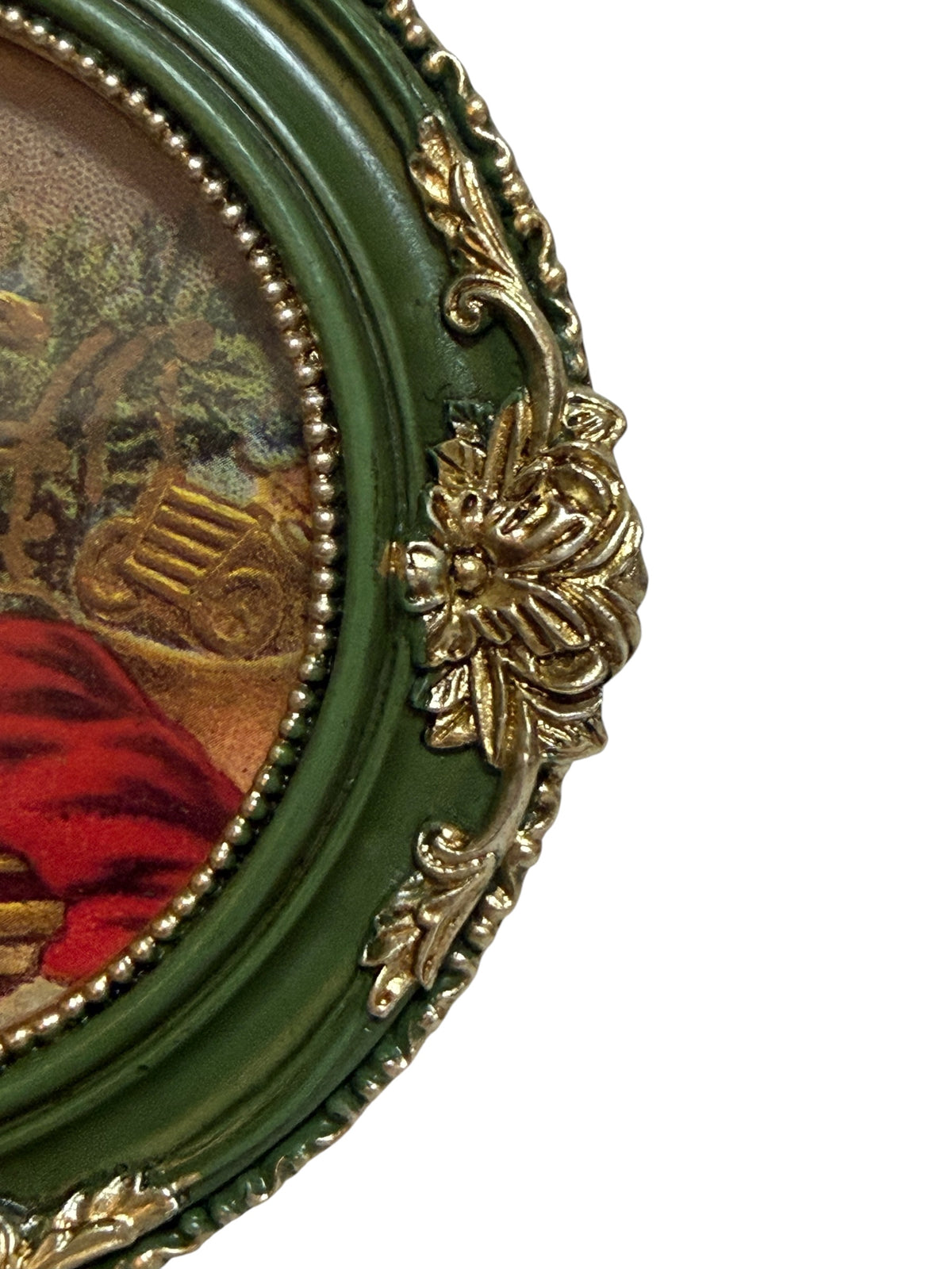 Vintage-Style Santa Postcard Art in Ornate Green & Gold Frame – 3” | Flea & Frame Creation