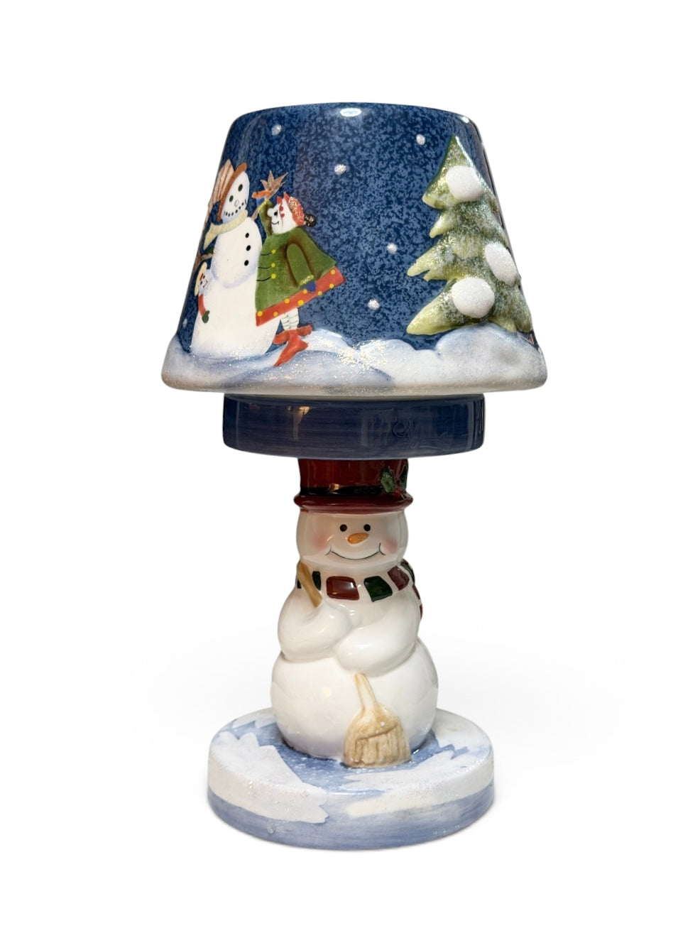 Home Interiors Vintage Ceramic Snowman Candle Holder Lamp – Winter Scene – 10”