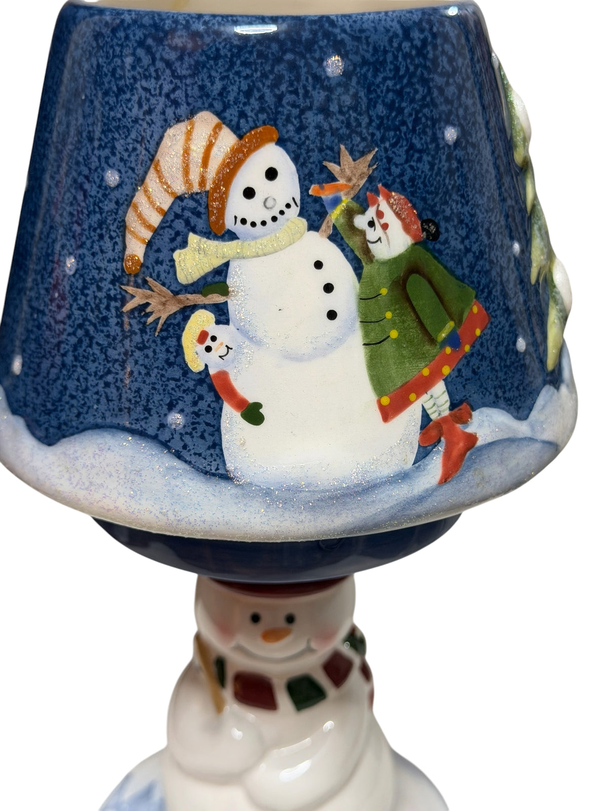 Home Interiors Vintage Ceramic Snowman Candle Holder Lamp – Winter Scene – 10”