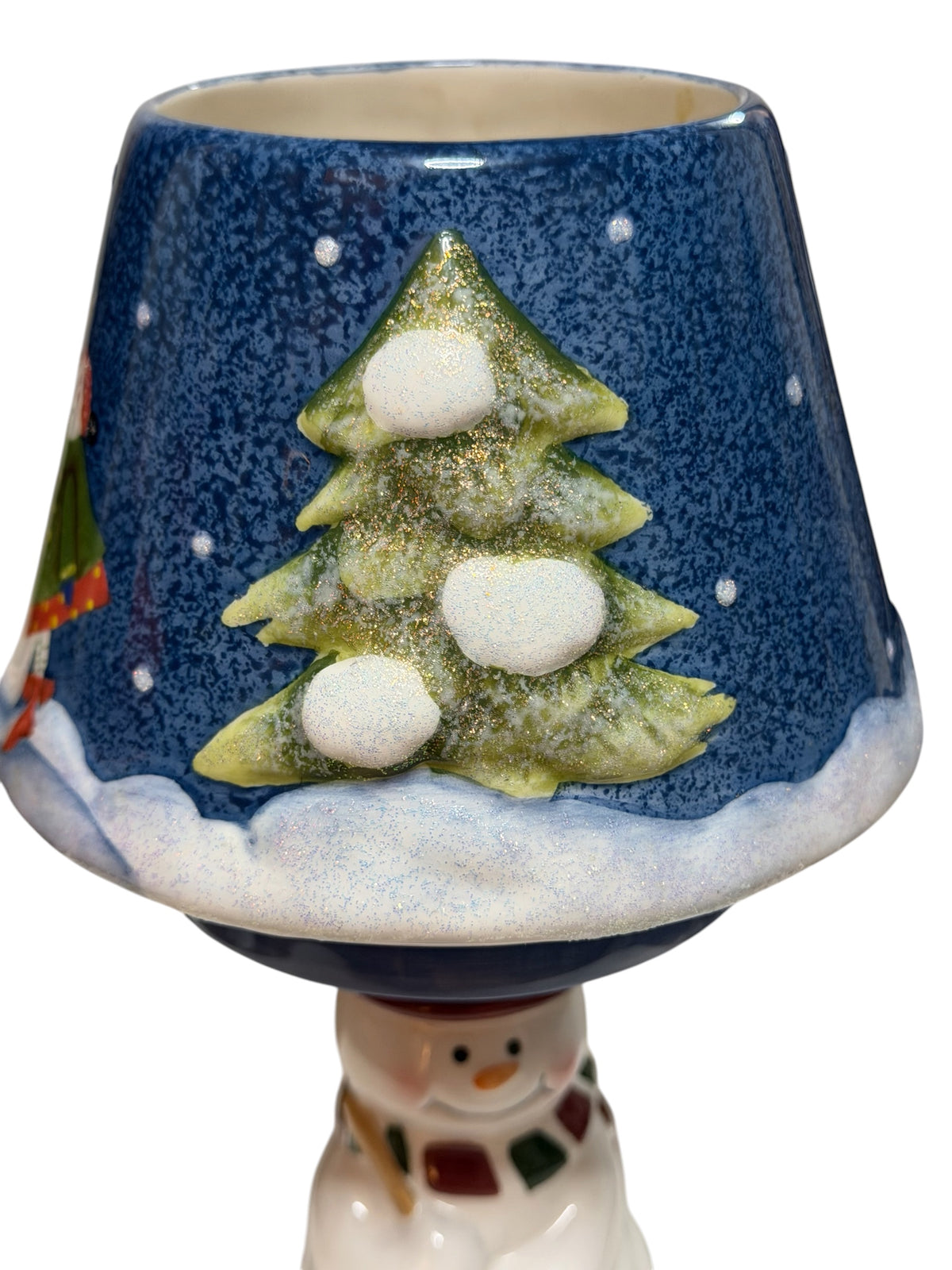 Home Interiors Vintage Ceramic Snowman Candle Holder Lamp – Winter Scene – 10”