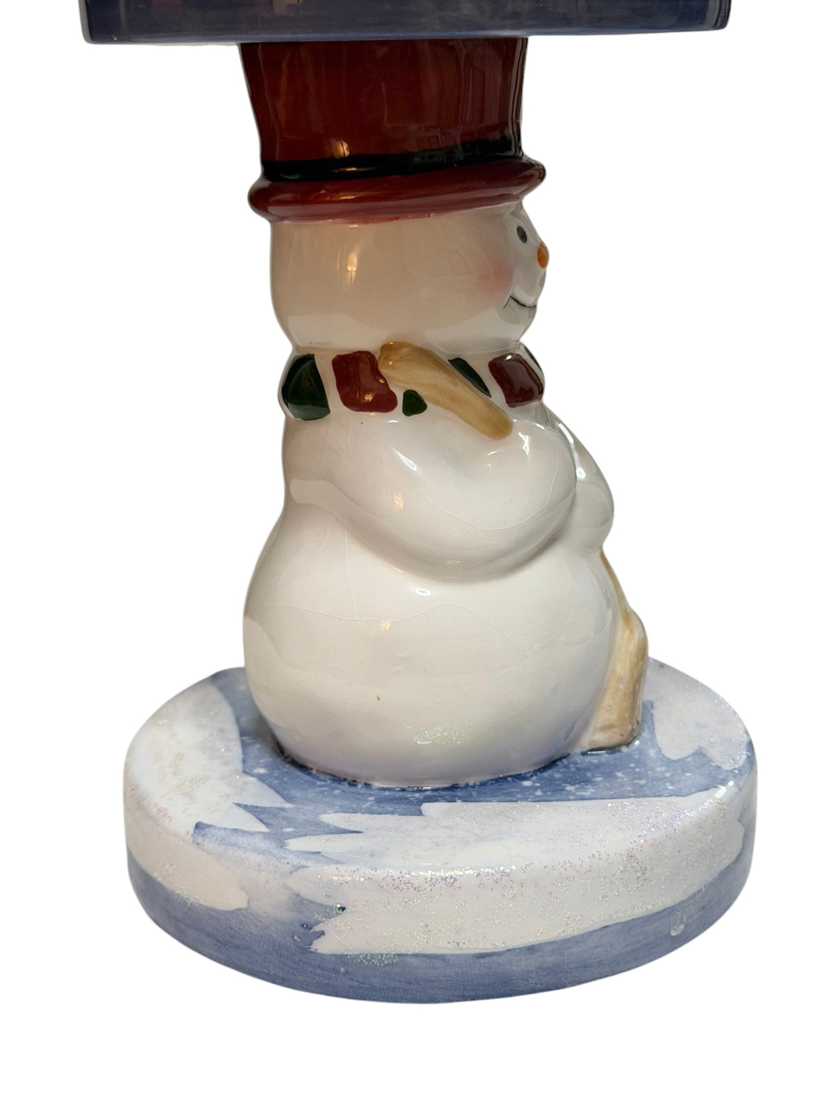 Home Interiors Vintage Ceramic Snowman Candle Holder Lamp – Winter Scene – 10”