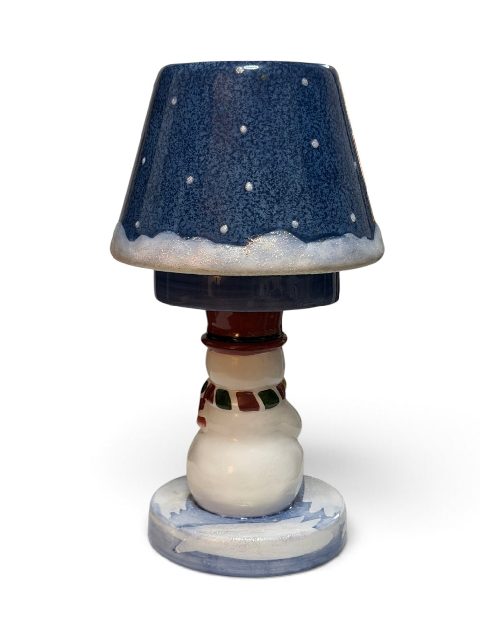 Home Interiors Vintage Ceramic Snowman Candle Holder Lamp – Winter Scene – 10”