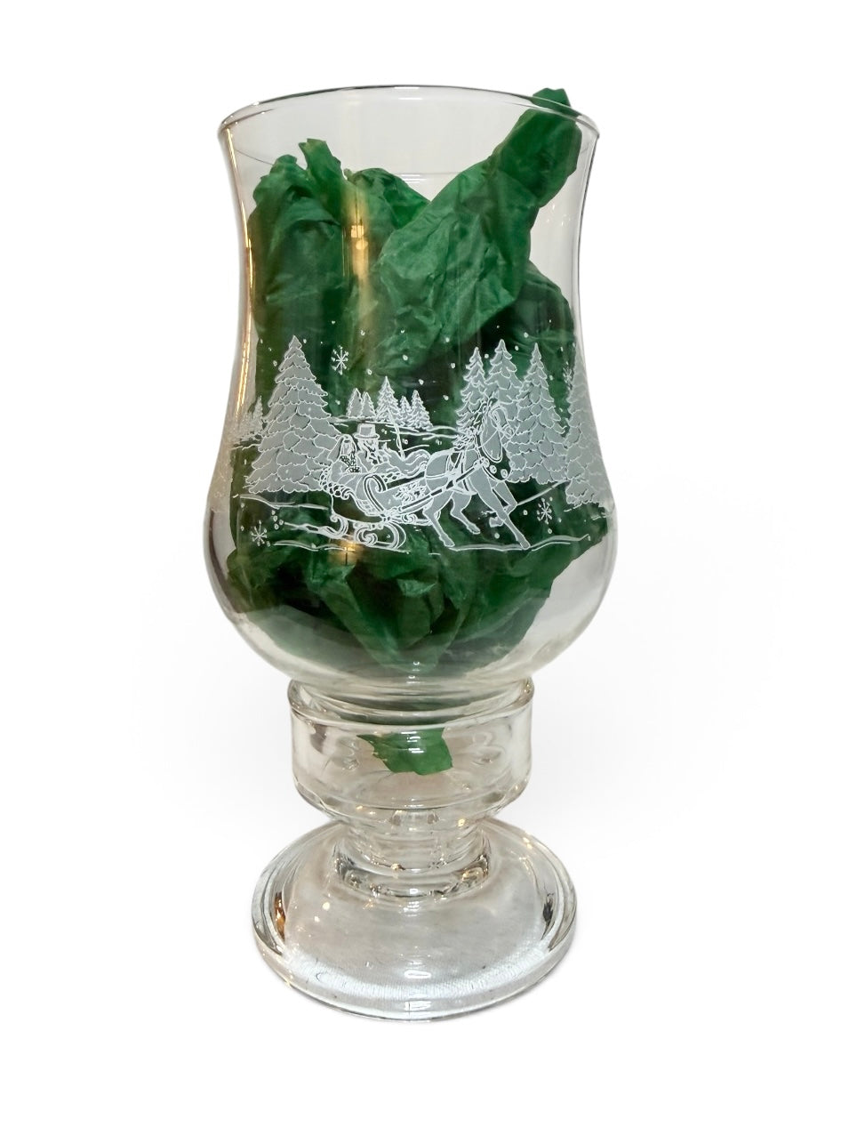 1996 Avon President’s Club Luminarc Glass Hurricane Candle Holder – Through the Woods