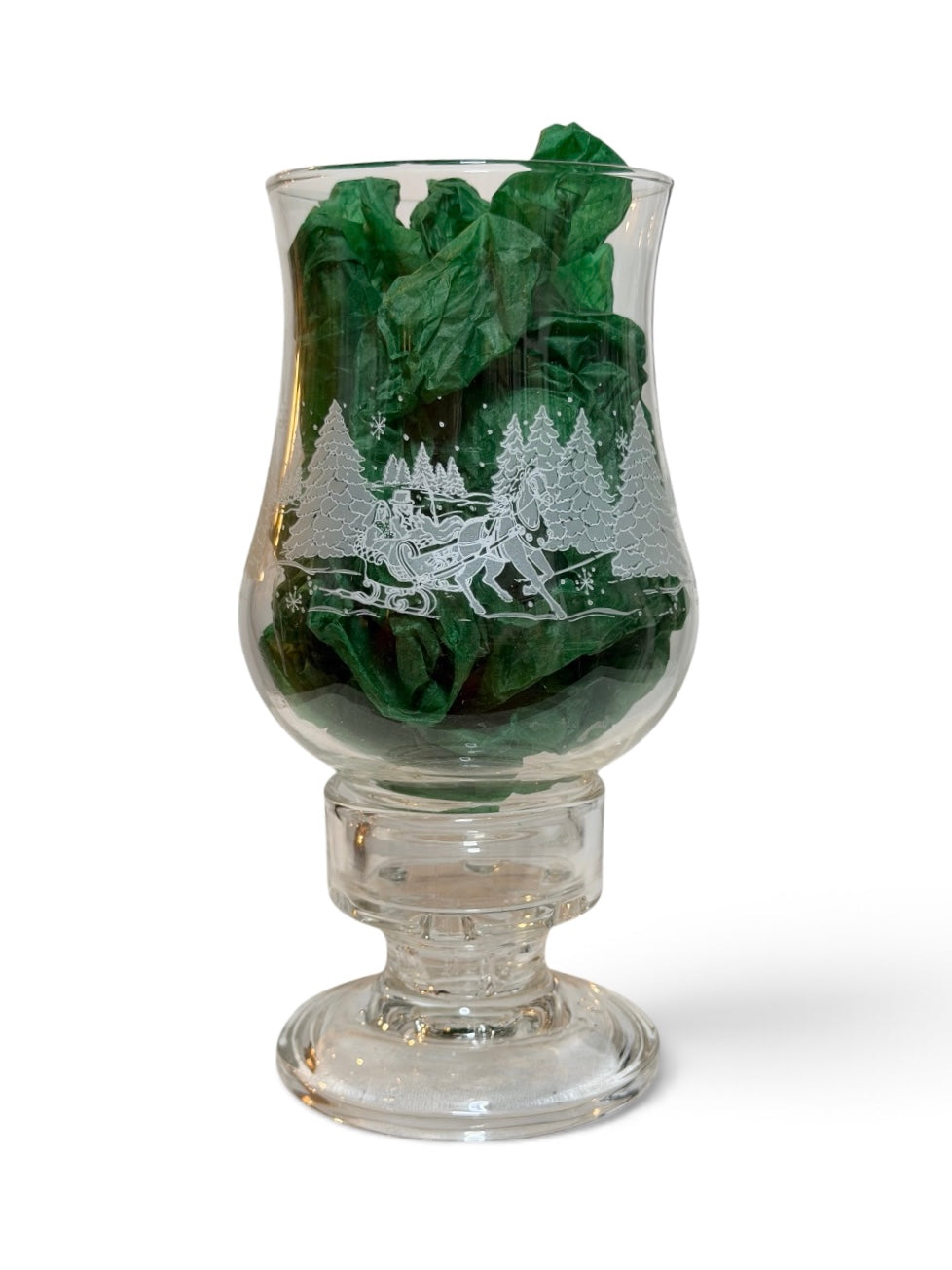 1996 Avon President’s Club Luminarc Glass Hurricane Candle Holder – Through the Woods