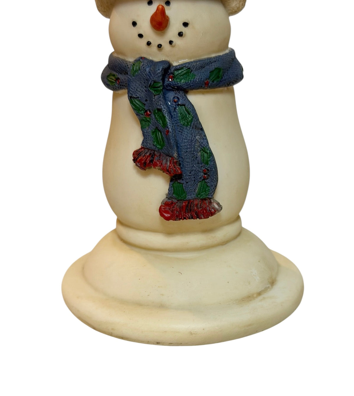 Primitive Vintage Snowman Taper Candle Holders – Set of 2 with Red Candles