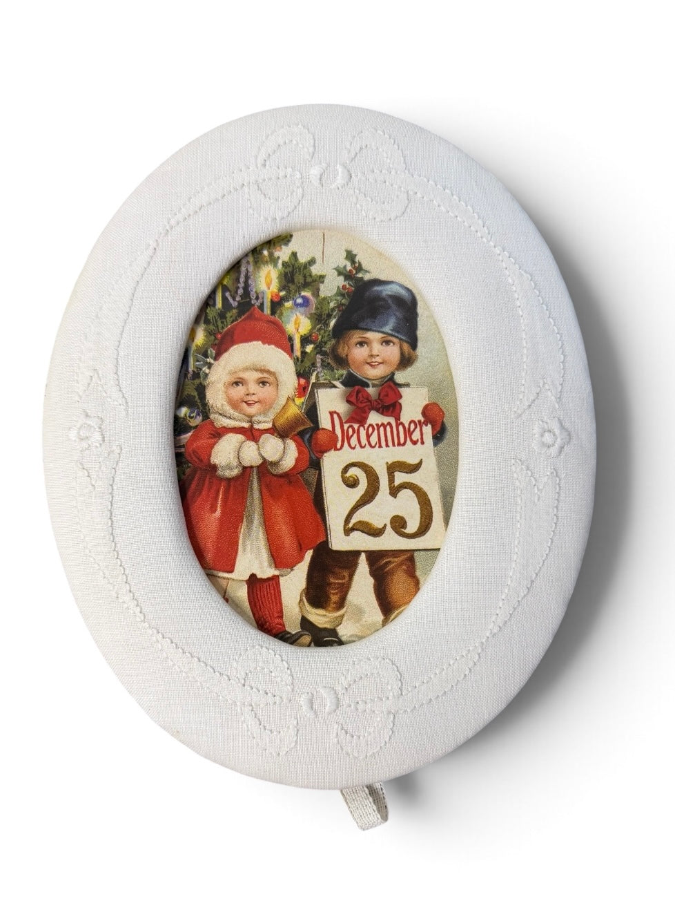 Victorian Christmas Children Oval Fabric Frame | Flea & Frame Creation - 7.5”