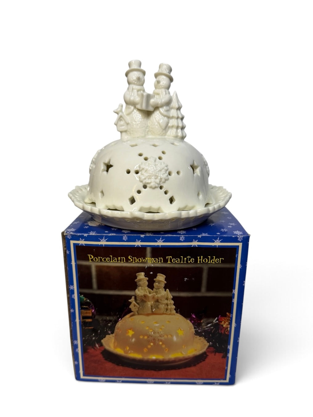 Cracker Barrel Vintage Porcelain Snowman Fairy Lamp | Christmas Tea Light Holder with Original Box