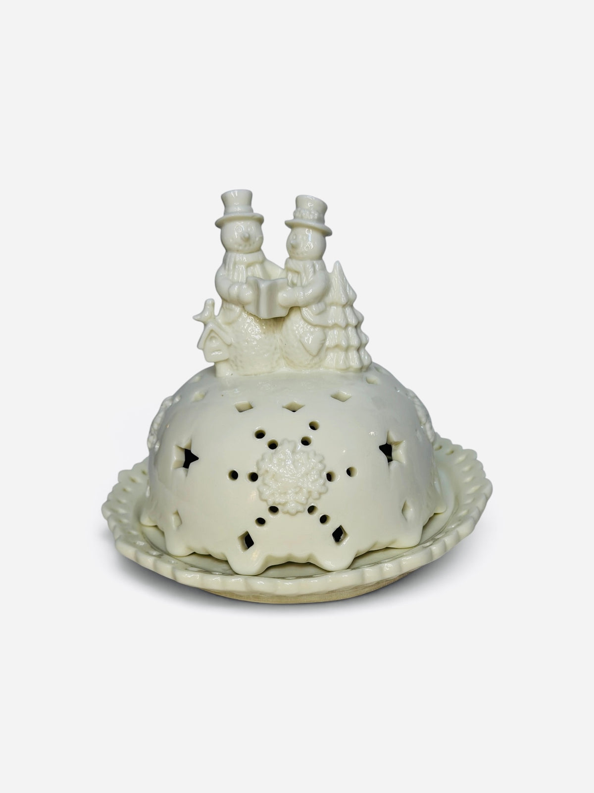 Cracker Barrel Vintage Porcelain Snowman Fairy Lamp | Christmas Tea Light Holder with Original Box