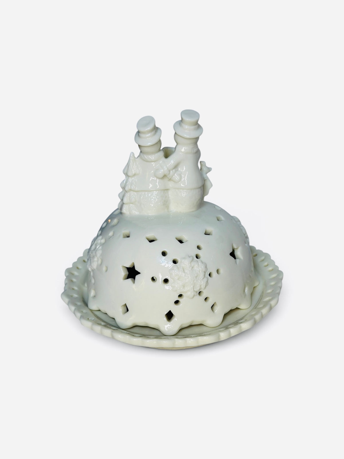 Cracker Barrel Vintage Porcelain Snowman Fairy Lamp | Christmas Tea Light Holder with Original Box