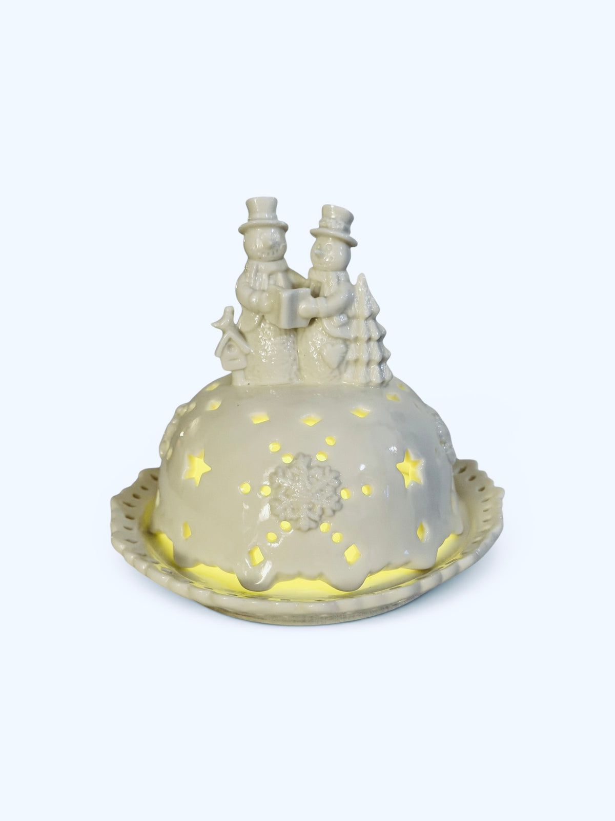Cracker Barrel Vintage Porcelain Snowman Fairy Lamp | Christmas Tea Light Holder with Original Box