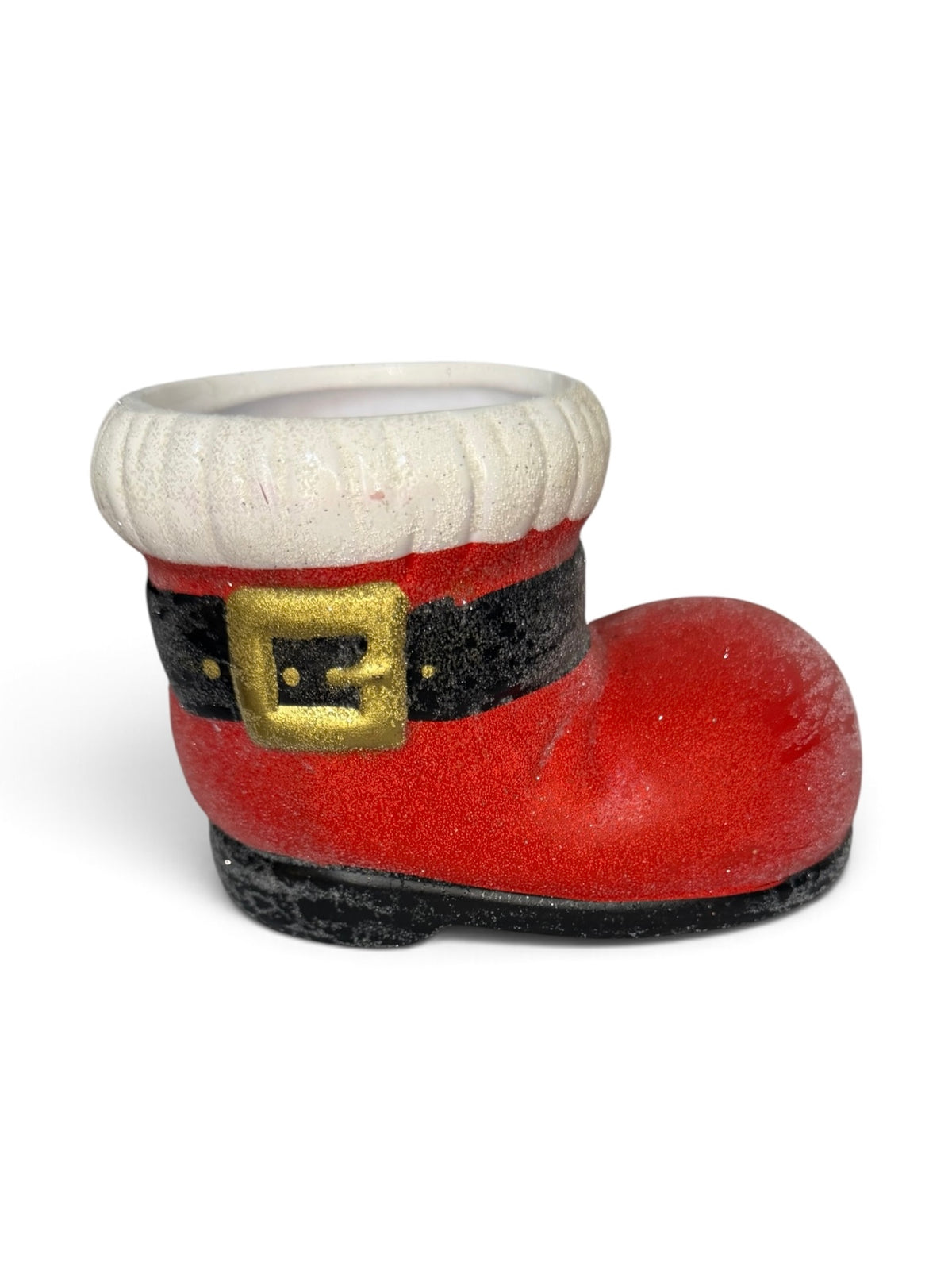 Ceramic Vintage Santa Boot Planter | Red Christmas Candy Dish with Sugared Finish