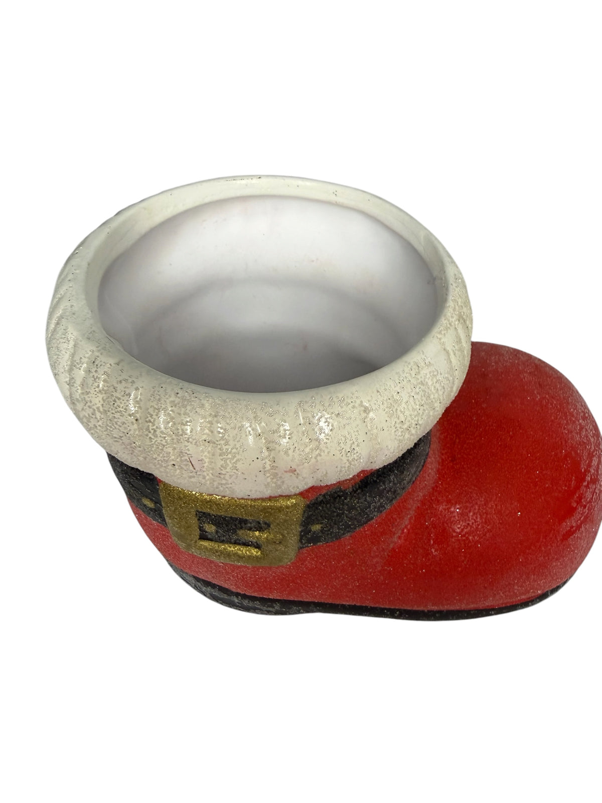 Ceramic Vintage Santa Boot Planter | Red Christmas Candy Dish with Sugared Finish
