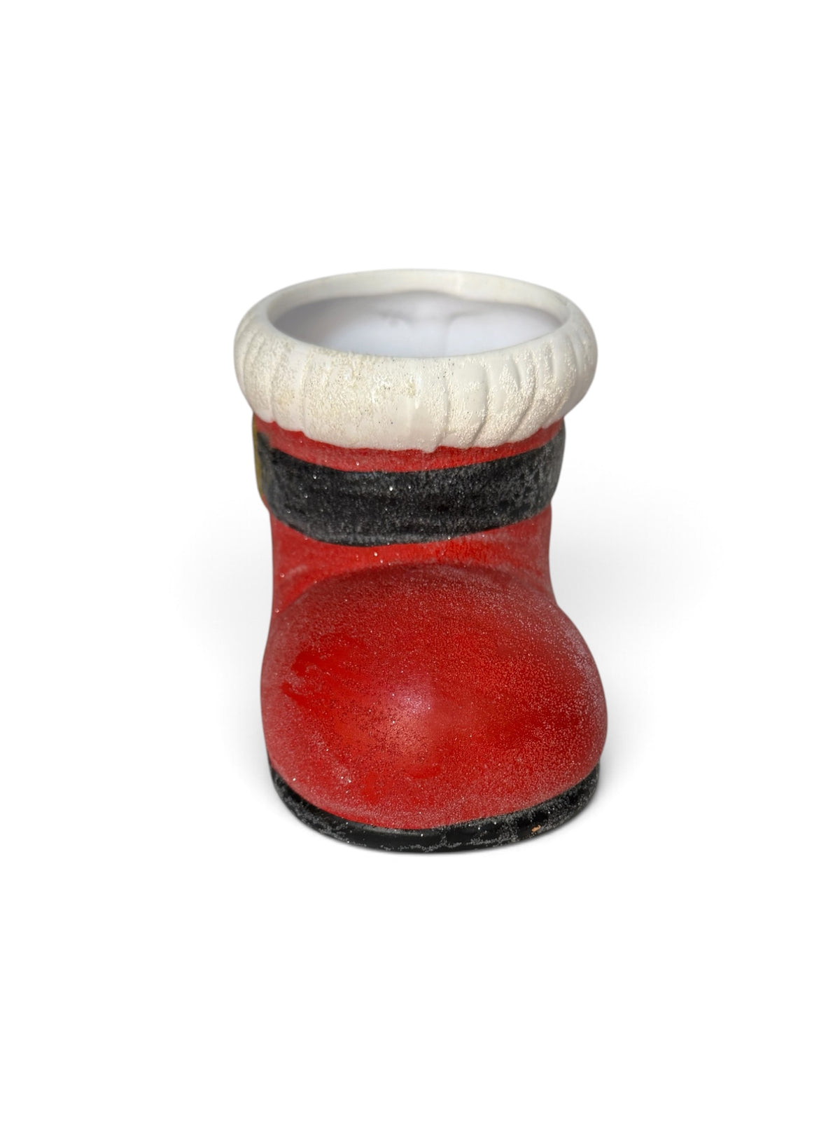Ceramic Vintage Santa Boot Planter | Red Christmas Candy Dish with Sugared Finish