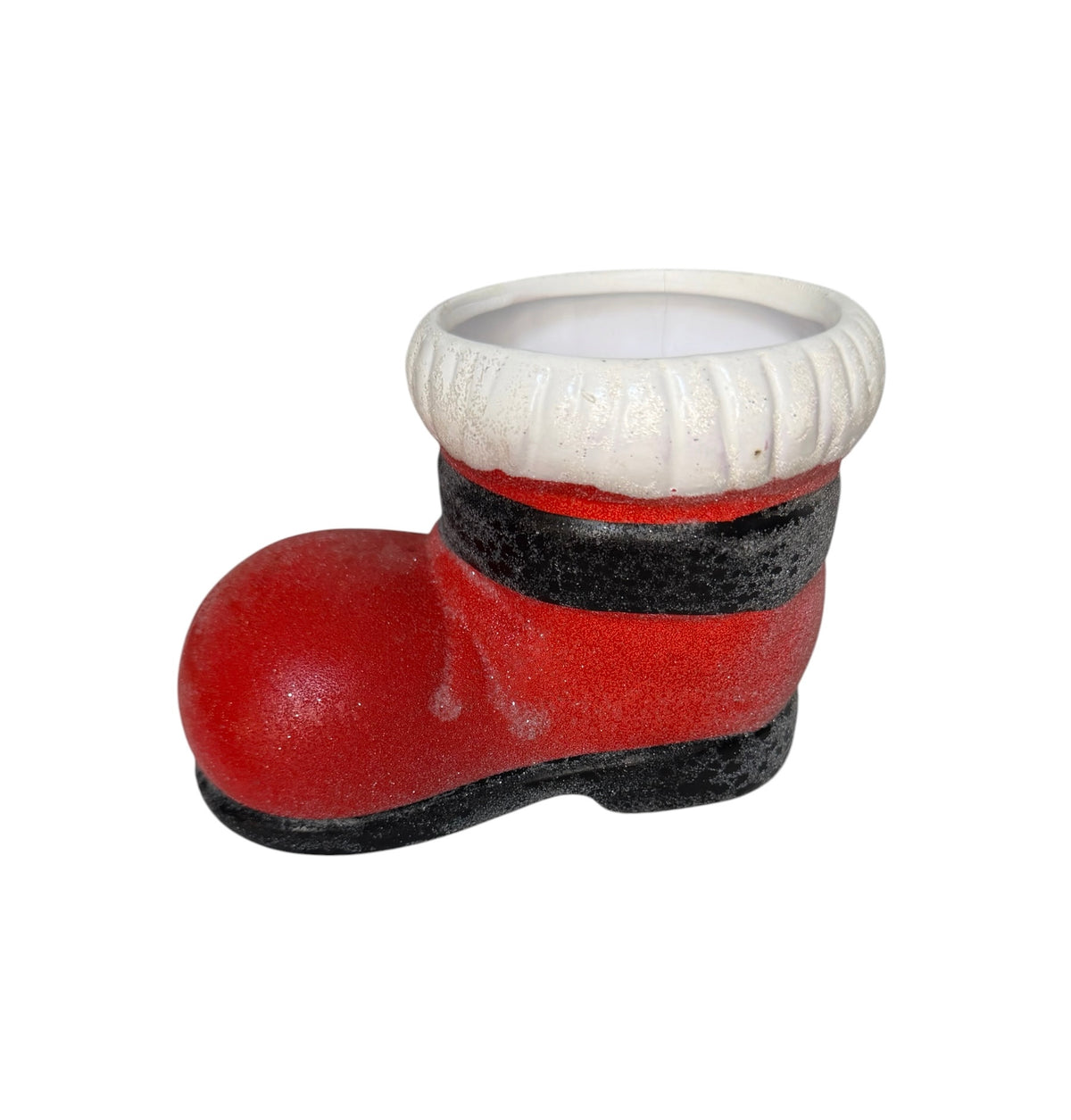 Ceramic Vintage Santa Boot Planter | Red Christmas Candy Dish with Sugared Finish