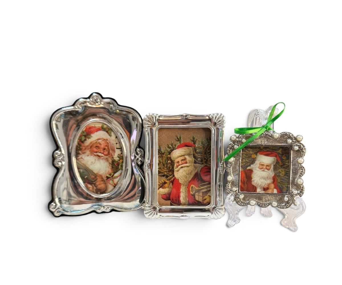 Vintage-Inspired Santa Christmas Vignette – Set of 3 Miniature Framed Prints | Flea & Frame Creations